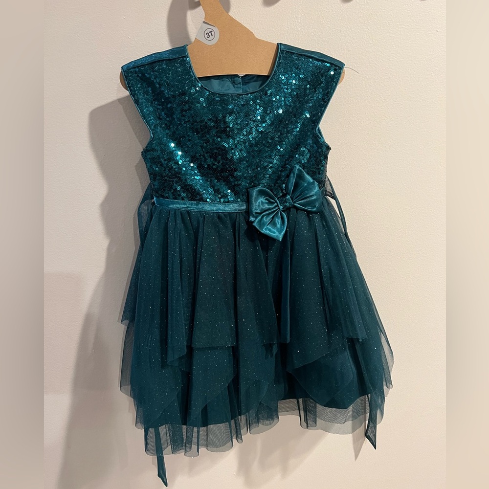 Jona Michelle Teal Sequin Kids Formal Dress